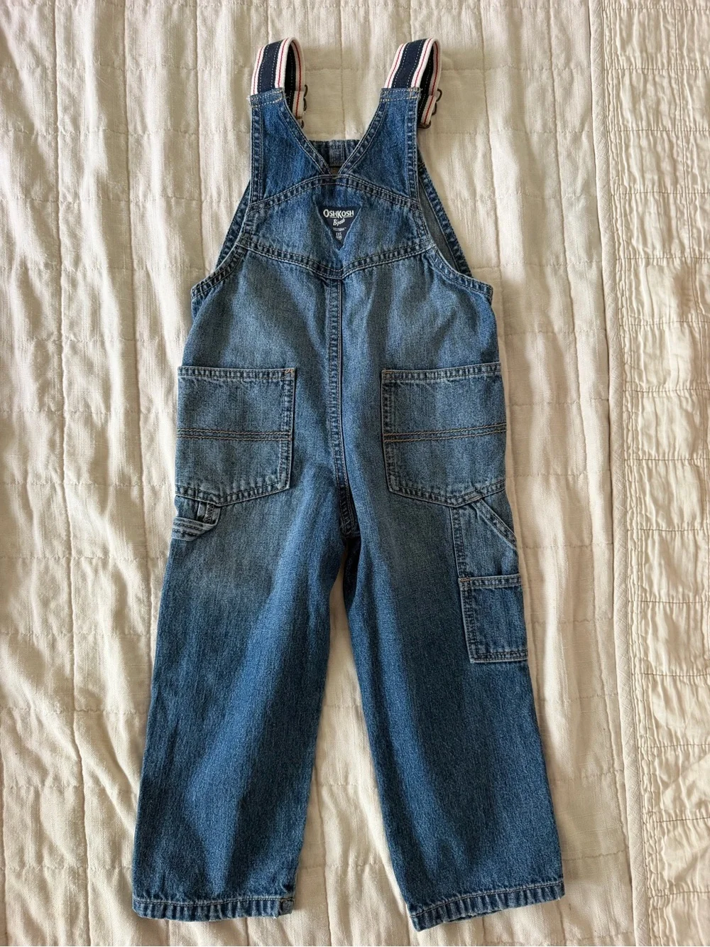 OshKosh B'gosh Denim Overalls with Striped Shoulder Straps